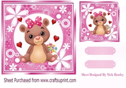 Sweet little valentine bear with hearts/flowers 7x7