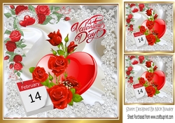 14th Feb Valentines day hearts, satin, lace and roses 8x8