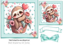 Lovely turq Heart Toppers with a cute valentines sloth 7x7 with Bow