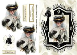 Elegant Vintage Lady in Black/cream Ornate Frame