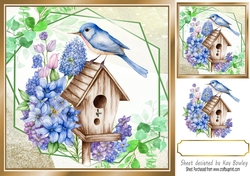 Pretty Birdhouse wih flowers and leaves 8x8 card front (three)
