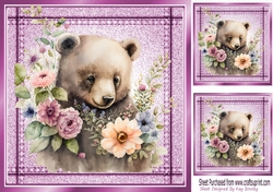 Lovely Huggy Bear in Stitched Denim Pink Card 8X8