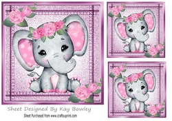 Lovely Stitched Denim Pink Card Front 7x7 With Cute Ele