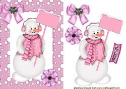 Snowman in Pink/white Frame