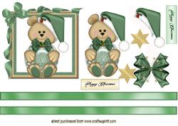 Christmas Teddy in Green Bow Frame
