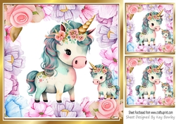Sweet Rainbow Unicorns With Floral Fame 8x8