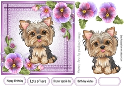 Pretty Denim Pink,Topper with Pansies And Puppy (Eight) 7x7