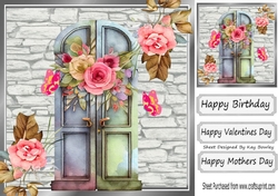 Pretty Doors With Roses and Brick Wall With Butterflies 8x8 (three)