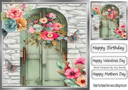 Pretty Doors With flowers and Brick Wall With Butterflies 8x8 (four)