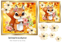 Autumn Leaves with flowers and cute squirrel 7x7 (one)