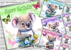 4 Cute Koala Bears with Butterflies 8x8 Mini Kit