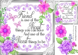 Lovely FRIENDSHIP verse card front with flowers 8x8 (Three)
