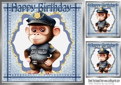 Cute Monkey in Police Uniform in Denim Frame 8x8 (Four)