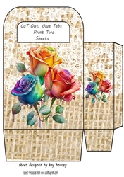 Lovely Lace Burlap Gift Bag With Rainbow Roses (four)