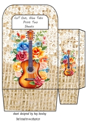 Lovely Lace Burlap Gift Bag With Guitar And Roses(one)