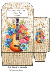 Lovely Lace Burlap Gift Bag With Guitar And Roses(two)