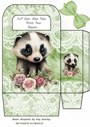 Cute Woodland Badger With Lace & Green Bow Gift Bag (five)