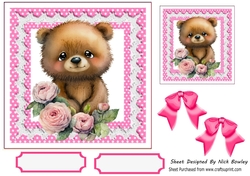 Cute Teddy With Pink polkadot & Bows 7x7