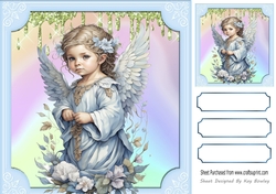 Pretty Angel in Blue Rainbow With Flowers 8X8