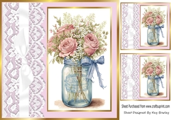 Pretty Jar Of Roses, With Lace & Bow 8x8 (two)
