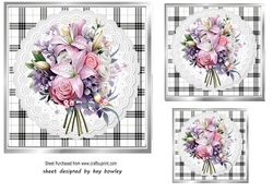 Pretty Bouquet Of Flowers On Lace Black/White 7x7 (One)