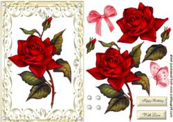 Beautiful Single Red Rose in Cream Ornate Frame