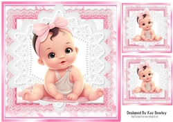 Cute Baby Girl With Smile Pink & White Lace 8x8 (two)