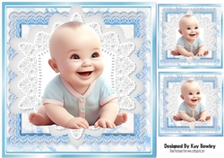 Cute Baby Boy With Smile Blue & White Lace 8x8 (one)