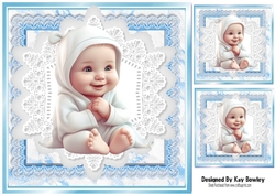 Cute Baby Boy With Smile Blue & White Lace 8x8 (Two)