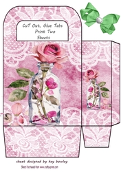 Pink Lace Burlap Gift Bag With Pink Roses In A Jar (Four)