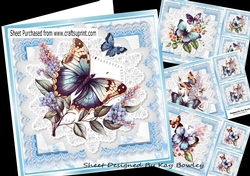  4 Beautiful Butterflies/Flowers On Blue Lace 8X8 Mini Kit