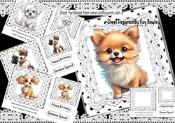 4 Cute Puppies in Black And White Polkadot With Lace/Bows 7x7 Mini Kit