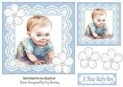 Cute Baby Boy in  blue lace 7x7 Toppers With Buttons (Three)