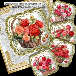 Pretty Gold & White Satin Roses In A Basket With Bows 8x8 Mini Kit