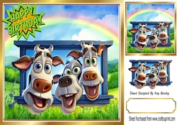 Funny Face Cows In The Meadow With Rainbow 8x8 (Two)