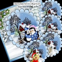 Cute Animals With Snow Scene Cottage & Blue Baubles Lace 8x8 Mini Kit