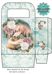 Pretty Snow Globe Cottage And Pink/White Roses Turq Bag (one)