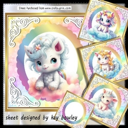4 Cute Rainbow Baby Unicorns 8x8 Card Fronts Mini Kit