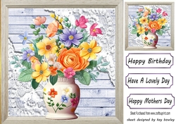 Pretty Blue Wood, Lace Corners With Flower Vase 8x8 (Three)