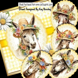 Cute Donkeys In Flower Hats With Daisies Yellow Gingham 8x8 Mini Kit