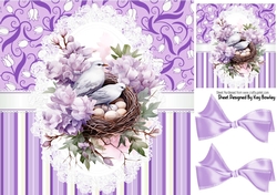 Pretty Purple Lace And Bows Birds Nest With Flowers 8x8