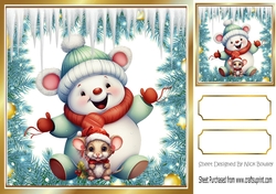 Cute Snowman With Little Mouse With Icicles 8x8