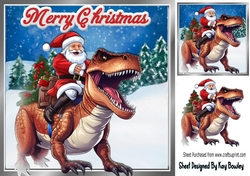 Christmas T Rex With Santa In Snow Scene 8x8 (Three)