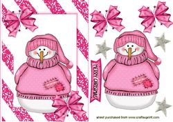 Cheerful Snowman in Pink