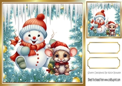 Happy Snowman With Cheeky Mouse With Icicles 8x8