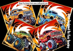 Ride Into The Sunset With 4 Monster Trucks Back Grounds 8x8 Card Fronts