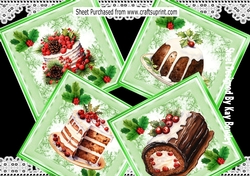 4 Lovely Christmas Cakes With Holly 8x8 Card Fronts (SET ONE)