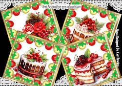 4 Lovely Yummy Christmas Cakes With Baubles 8x8 Card Fronts (SET TWO)