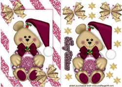 Cute Little Teddy in Red with Gold Bows