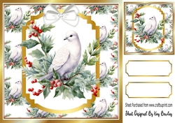 Pretty Dove With Holly & Berries Christmas Card 8x8